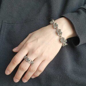 Vintage medieval elf style silver orc weave chainmail bracelet